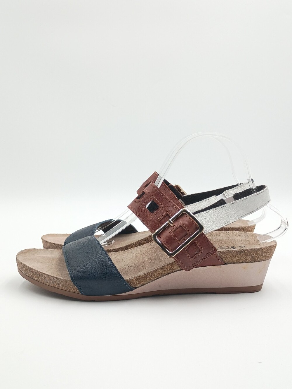 Naot Dynasty Wedge Sandal Leather 42 US 11 NWOB Womens Blue Brown White Comfort